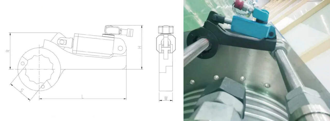 HSX Series Split Type Hydraulic Torque Wrench Dimensional Drawing